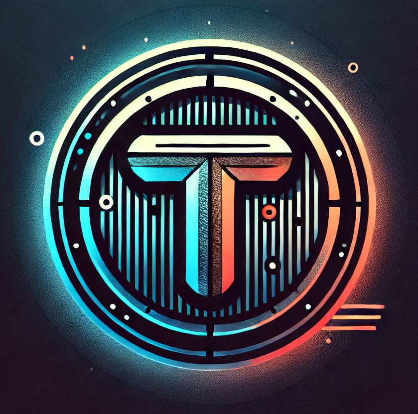 un logo en forme de cercle avec la lettre T au milieu avec une ambiance de techno en arrière p...png